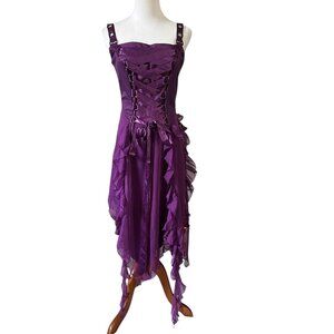 Current Mood Size M Medium Lace Up Ruffle Dress Adjustable Straps Purple NWT